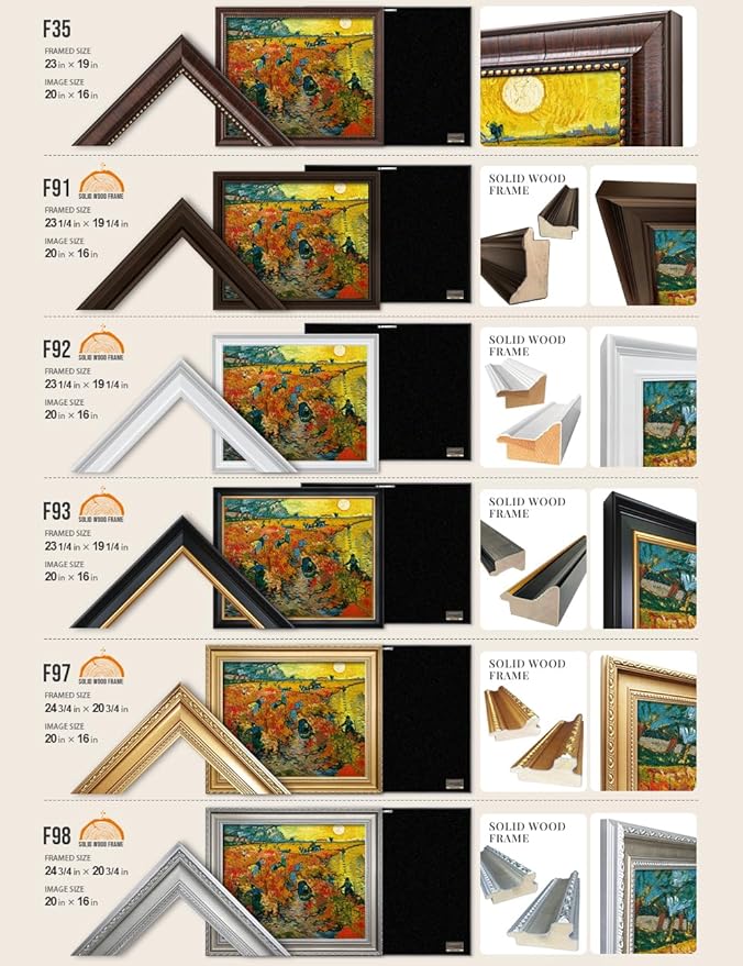 DECORARTS - The Red Vineyards - Vincent Van Gogh Giclee Prints w/Antique Brown Frame for Wall Decor. Picture Size: 20x16, Total Size w/Frame: 23x19