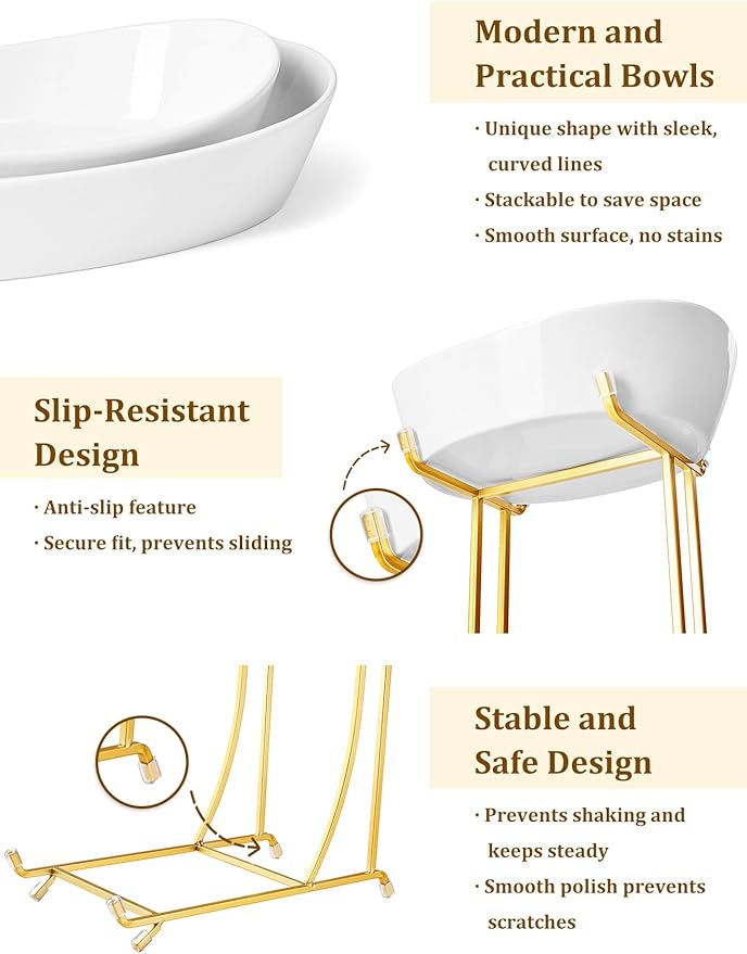 Yedio Fruit Bowls for Kitchen Counter, No Assembly Required, 3 Tier Porcelain Serving Bowls with Metal Stand, Tiered Fruit Basket for Fruit Vegetable Storage, Snack, Nuts, Cake, Dessert