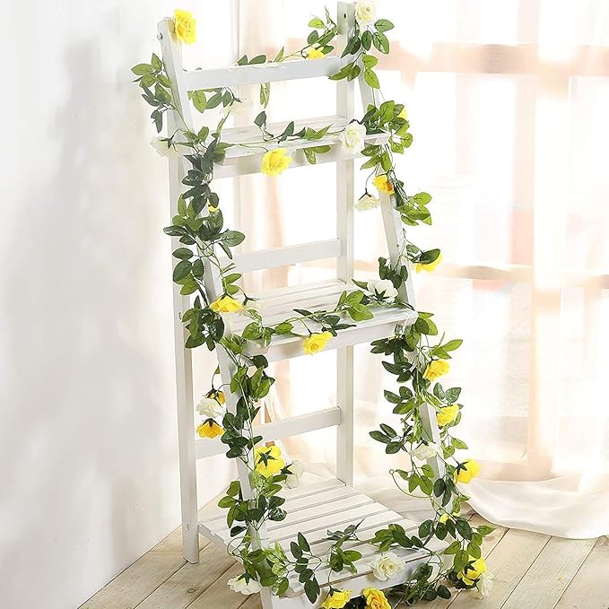 JUSTOYOU 2 Pack (15.8FT) Fake Rose Garland, Artificial Rose Vines Flowers Hanging Silk Rose Vine Wedding Home Backdrop Party Arch Arrangement Decoration