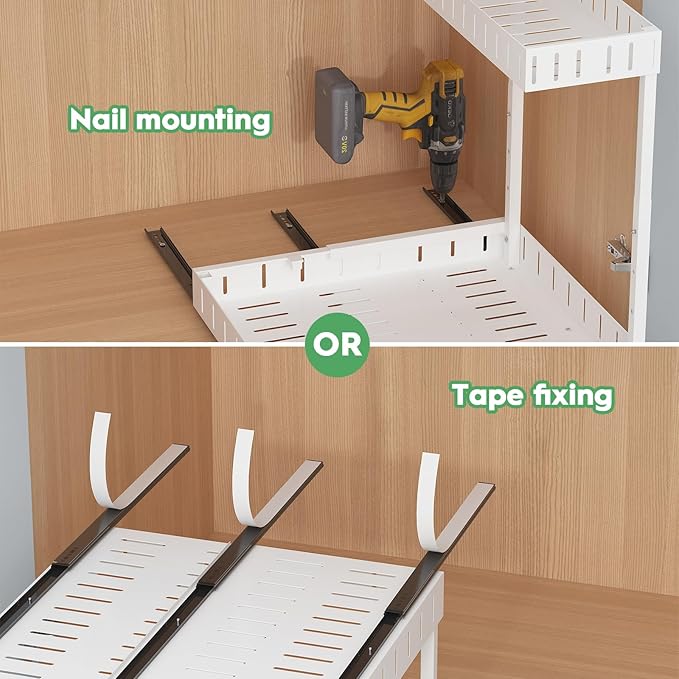 REALINN Under Sink Organizer, 2 Tier Expandable Under Cabinet Organizer, Heights Adjustable Pull Out Storage for Kitchen Bathroom Laundry, White, 1 Pack