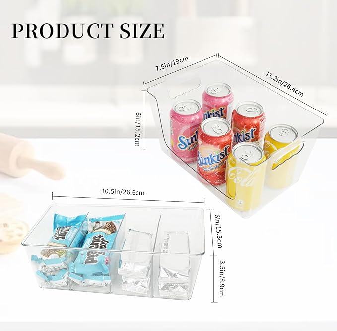 4 Pack Clear Plastic Storage Bins Snack Organizers with Lids Handle for Home Organization Kitchen Cabinet Fridge Laundry Room Office Closet Garage Freezer