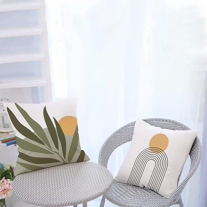 COMMINY Abstract Boho Pillow Covers 18x18 Set of 6,Rustic Sunset Leaves Throw Pillow Cover,Minimalist Modern Pillow Case for Couch Sofa Room Home Decor