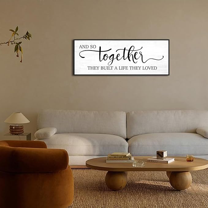 And So Together They Built A Life They Loved Wall Decor: 40''×15'' Bedroom Signs Canvas Wall Decor Above Bed,Modern Farmhouse Living Room Master Bedroom Decor Large Framed Hanging Wall Plaque
