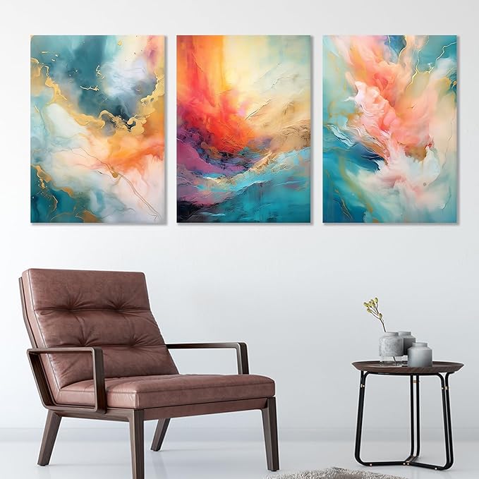Abstract Canvas Framed Wall Art for Living Room 3 Piece Colorful Painting Poster Rendering Picture Wall Decor Artwork for Modern Home Bedroom Hotel Workplace Gym Ready to Hang [60''Wx28''H]