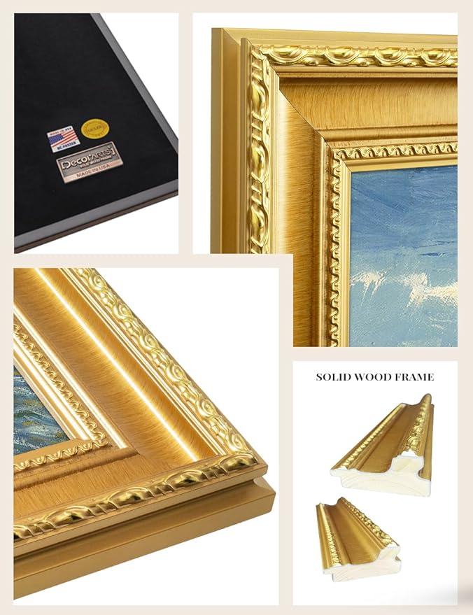 DECORARTS - The Sea at Les Saintes-Maries-de-la-Mer by Vincent Van Gogh. Giclee Print on Acid-Free Canvas in Gold Solid Wood Frame. Picture Size: 20x16, Total Size: 24.75x20.75, Made in USA