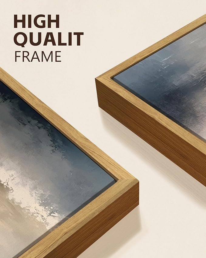 KUVIOKE Boho Abstract Wall Art Framed Minimalist Beige Gray Prints Watercolor Neutral Rustic Artwork Hallway Bedroom Living Room Decor 11x14in (Natural Framed)