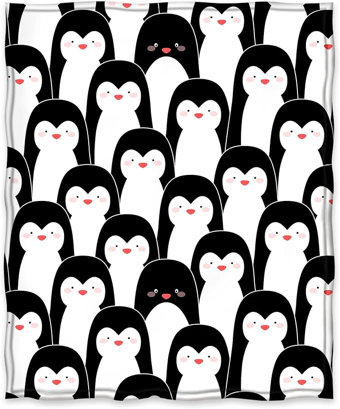 Jekeno Penguin Blanket Antarctic Animals Black and White Penguins Print Gifts for Women Kids Girls Boys Home Bedroom Living Room Decor Soft Cozy Lightweight Plush Throw Blankets 50"x60"