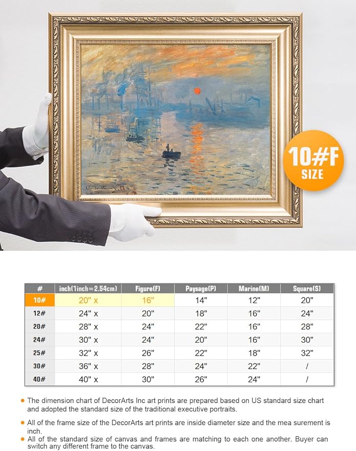 DECORARTS - Impression Sunrise Claude Monet Art Reproduction. Giclee Print& Museum Quality Framed Art for Wall Decor.Framed size: 26x22''