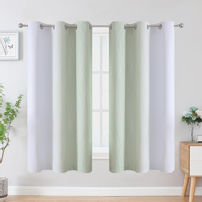 Estelar Textiler Sage and Greyish White Blackout Curtains & Drapes for Bedroom, Thermal Insulated Ombre Blackout Drapes, Room Darkening Energy Saving Curtains for Living Room, 42Wx63L, 2 Panels