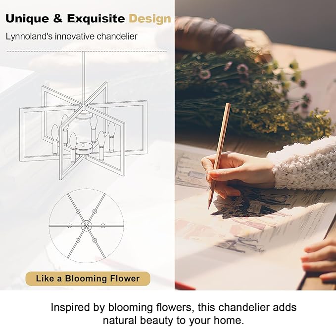 25" Modern Gold Chandelier for Dining Room (6-Light, 25-Inch), Geometric Gold Dining Room Light Fixture Over Table, Industrial Metal Hanging Pendant Lights for Kitchen Island, Entryway, Foyer