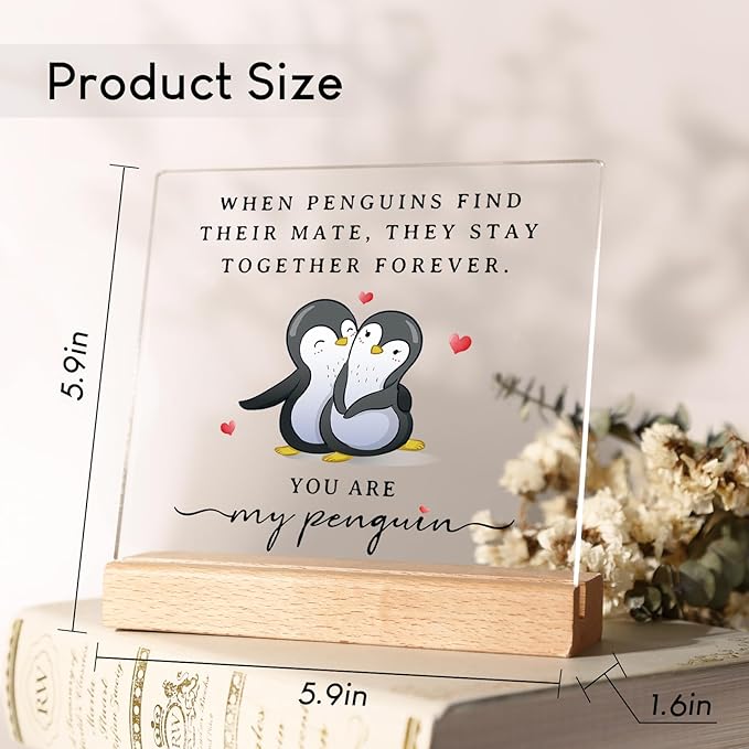 SteadStyle Gifts for Him Her Boyfriend Girlfriend, Romantic Acrylic Plaque Penguin Present, Wedding Anniversary Birthday Gifts for Women Men, Christmas I Love You Gift for Couples Wife Husband