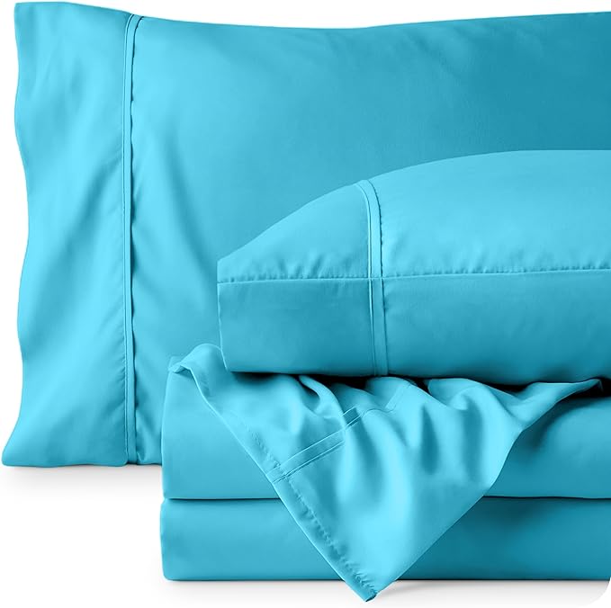 Bare Home Queen Sheet Set - Luxury 1800 Ultra-Soft Microfiber Queen Bed Sheets - Double Brushed - Deep Pockets - Easy Fit - 4 Piece Set - Bedding Sheets & Pillowcases (Queen, Aqua)
