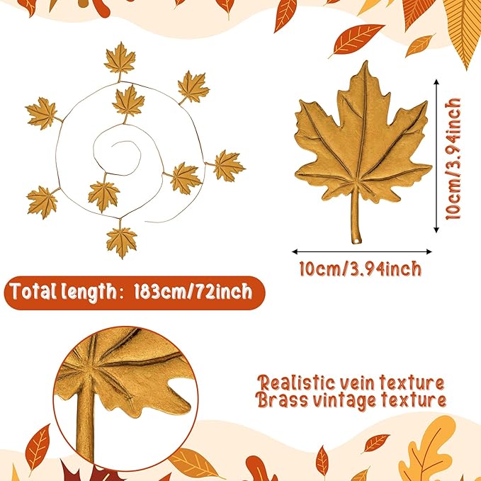Shimeyao Fall Garland Maple Leaf Garland Decor 6 FT Brass Fall Decorations for Mantle Front Door Artificial Maple Leaf Banner Hanging Decor Cold Autumn Weather Outside Indoor Decorations