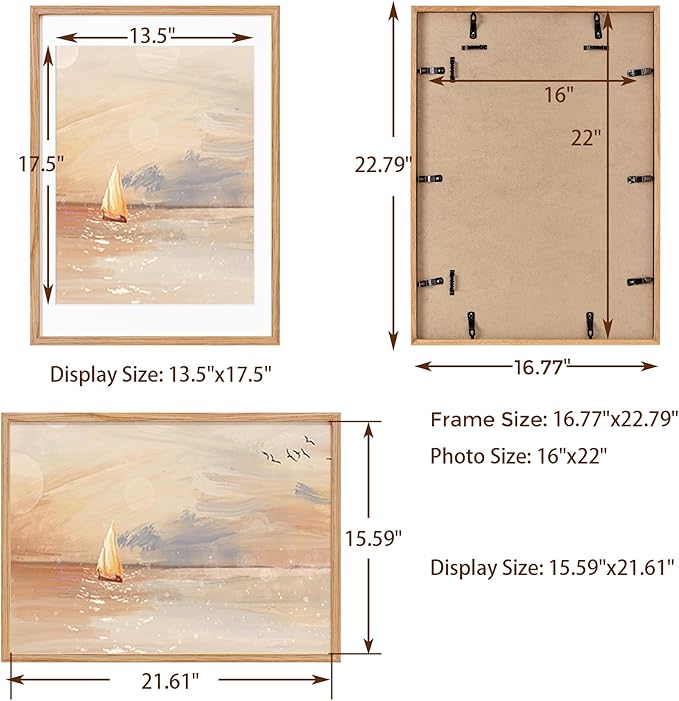 Fun Memories Natural Oak 16x22 Picture Frame with Real Glass, Matted to 14x18, Wall Frame (1 Pack)
