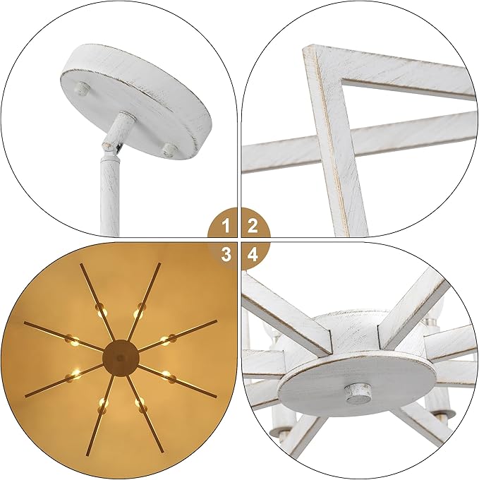 8-Light Antique White Farmhouse Chandeliers for Dining Room, Large French Country Chandelier, Rustic Iron Cage Hanging Light Fixture for Kitchen Island Foyer Living Room Bedroom Staircase