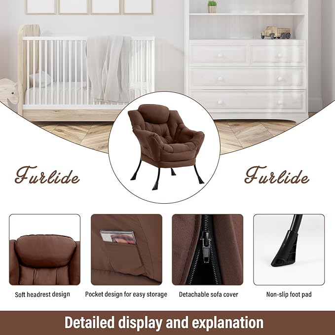 Lazy Chair for Living Room, Modern Accent Chairs with Armrests, Comfy Lounge Chair with Side Pocket, Cozy Lazy Sofa for Reading, Balcony, Bedroom, Dorm, Small Spaces (Dark Brown)