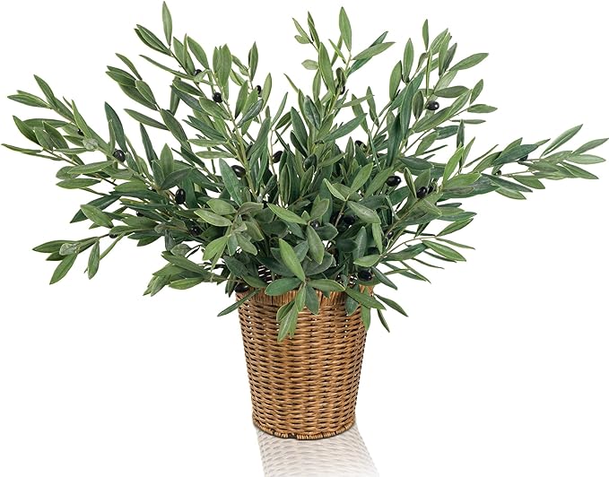 Faux Plants Olive Leaves Stems Artificial Plants Olive Tree Branches for Small Vase Tabletop Greenery Decor for Home Decor Office Wedding Party Decor 27.5” （4pcs）