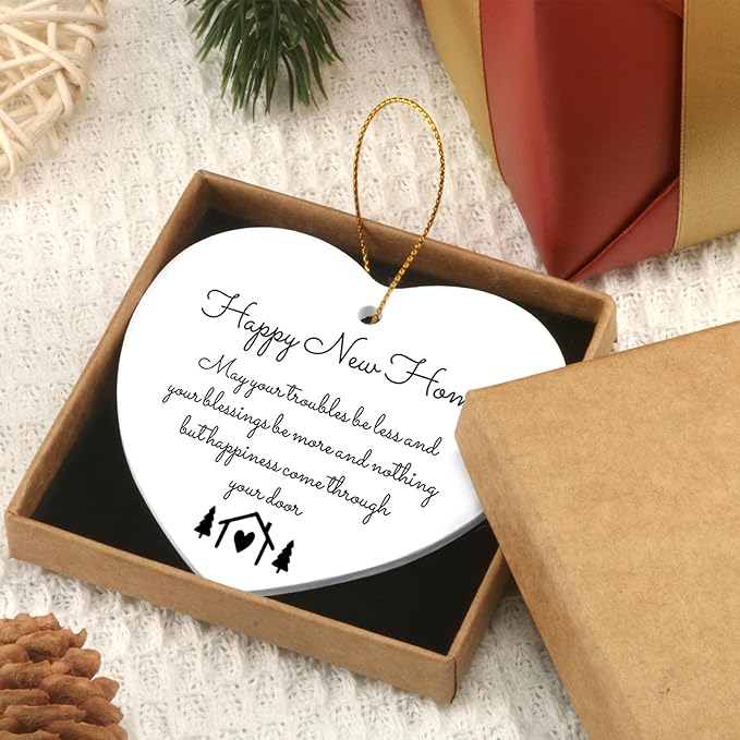 House Warming Gifts New Home 2025 - Happy New Home Ornament - Housewarming Gifts for New House, Newlywed, Married, Couple, Mr, Mrs, Him, Her - Heart Hanging Plaque