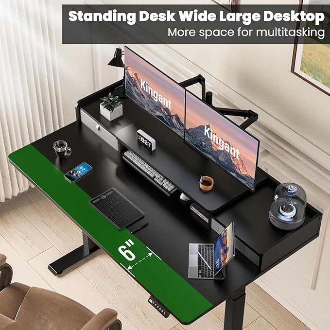 Kingant 48 x 30 Inch Standing Desk with Drawers, Adjustable Height Electric Sit Stand Desk with Storage Shelf, Rising Stand Up Computer Desk for Home Office Workstation, 3 Preset Heights