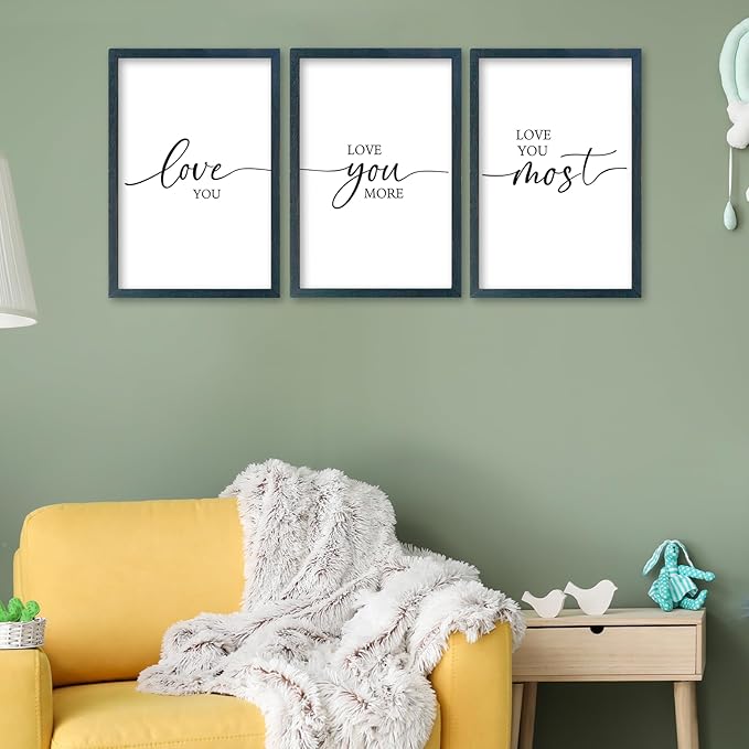 SRSZHIYUE Love Theme Sign I Love You More Most Wall Decor 16"×11" Prints Set of 3 Framed Wood Romantic Couples Modern Above Over Bed for Master Bedroom Simple Hanging Decoration (Black)