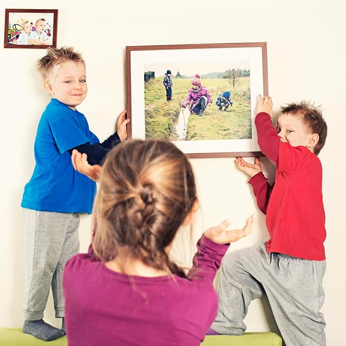 4x6 Picture frame with mat 3.5x5 Wine red frame Set of 4, Modern Style Wood Composite frames Tempered glass Table or wall -horizontal or vertical display picture frame for home decor best gift