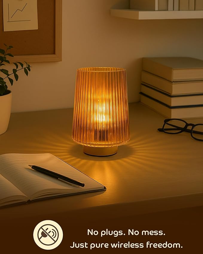 Battery Operated Lamp Aesthetic with Timer, Small Cozy Table Lamps for College Dorm, Cordless Battery Powered Decorative Lamp for Bedside Living Room Shelf Amber Set of 2