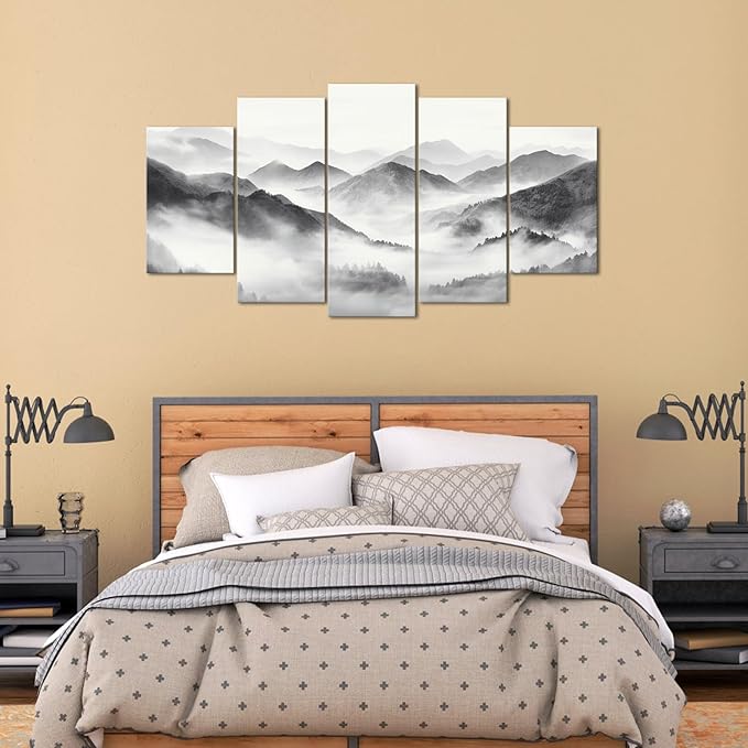 HOMEOART Mountain Wall Art Nature Landscape Painting Living Room Decor 5 Pieces Art Prints Overall 60inchx32inch