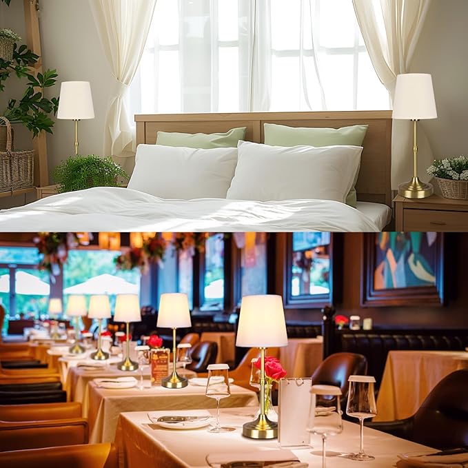 Rechargeable Battery Powered Table Lamp, Wireless LED Lamps, Cordless Touch Lamps, Stepless Dimmable Bedside Lamps, Night Lamp for Bedroom, Dinning Room, Kitchen Decor, Office (Bronze)