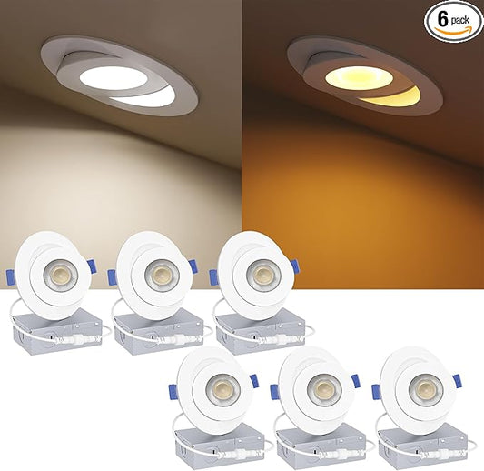 Ensenior 6 Pack 4 inch Gimbal Led Recessed Light with Night Light, 90° Adjustable Directional Eyeball Lighting, Dimmable, 2700K/3000K/3500K/4000K/5000K, 700LM, 9W=85W-FCC Certified
