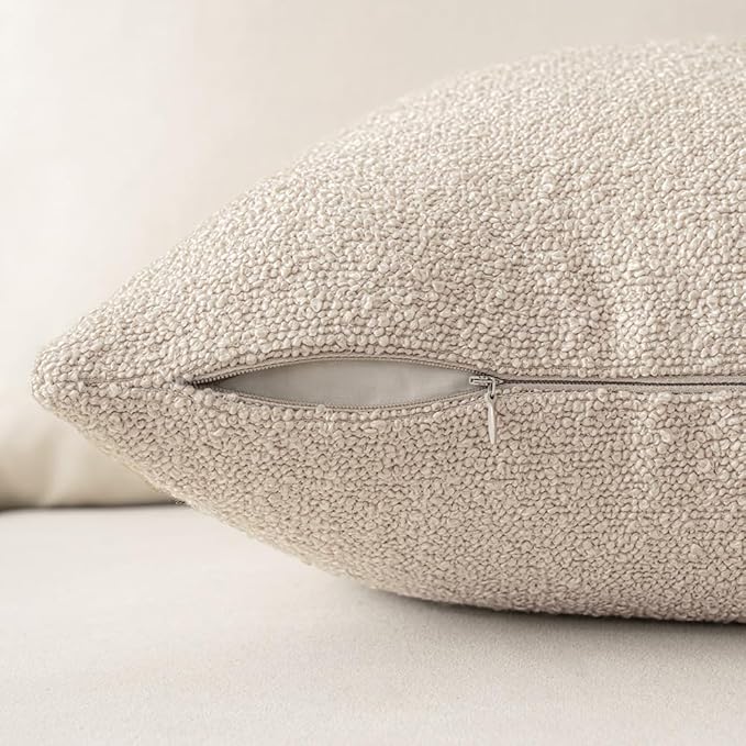 MIULEE 22x22 Inch Decorative Euro Sham Throw Pillows for Bed Set of 2 Textured Boucle Neutral Throw Pillow Covers Oatmeal Accent Solid Euro Couch Pillowcase Cozy Soft Sofa Livingroom Home Decor