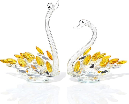 Set of 2 Crystal Golden Swans Anniversary Wedding Gifts for Couple, Glass Swan Figurines Collectibles Valentines Day Presents Keepsake for Parents Home Decor