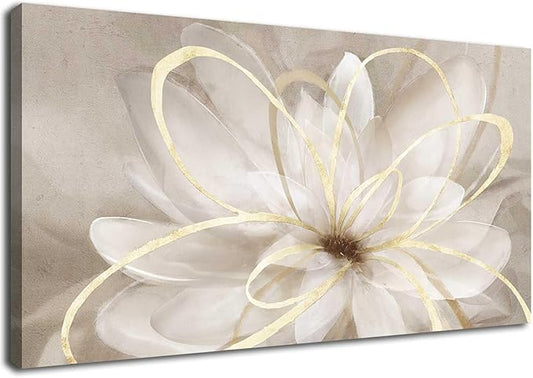 Kureful Gold Wall Decor Floral Canvas Wall Art Flower Pictures for Wall Grey Background Office Wall Decorations 24"x48" Art for Home Kitchen Hotel