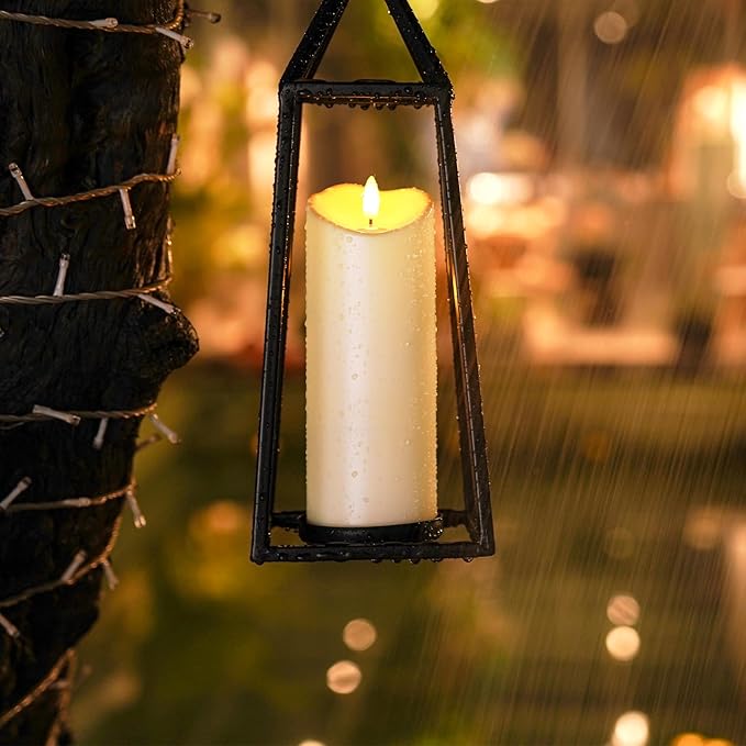 Homemory 3"x8" Outdoor Waterproof Flameless Candles, LED Candles, Battery Operated Candles with Remote and Timers, Electric Fake Plastic Pillar Candles, Dark Ivory, Set of 2