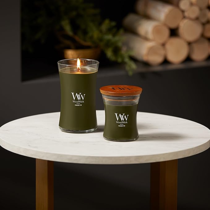 WoodWick Large Hourglass Candle Fraser Fir - Premium Soy Blend Wax Pluswick Innovation Wood Wick Made in USA