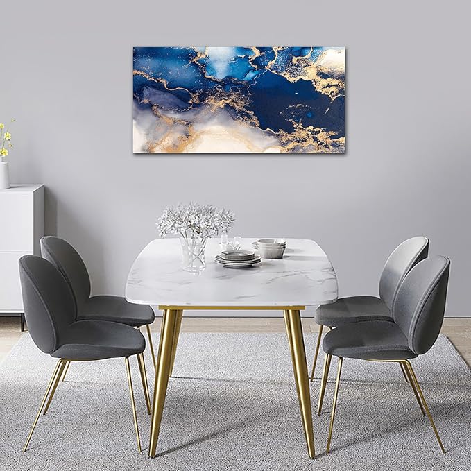 NINEASO Blue Quasi-Gold Wall Art - Deep Blue Ocean Pictures for Home Decor Modern Elegance Canvas Print Wall Decor Vast Ocean from Above Abstract Artwork for Living Room Bedroom 20" x 40"