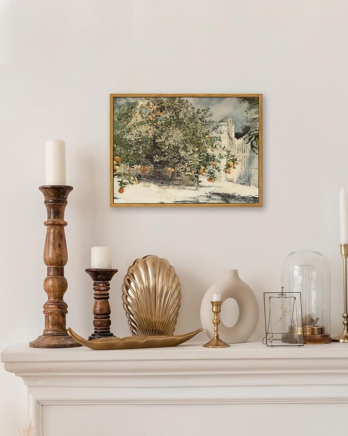 KBKBART Framed Vintage Kitchen Wall Art Prints Orange Tree Watercolor Oil Painting, Rustic Kitchen Sign Canvas Wall Art for Dining Room, Bedroom, Living Room, Farmhouse, Gallery, Vintage Pictures Wall Decor(12"x16")