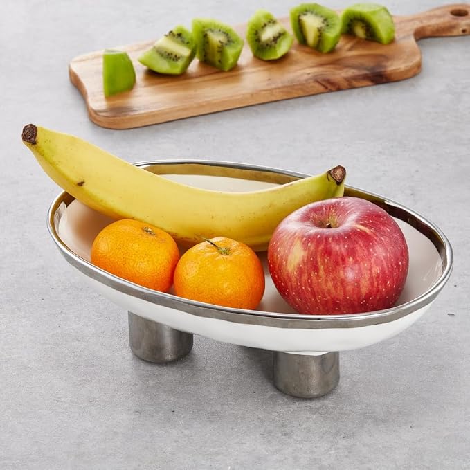 Ceramic Fruit Bowl – 10” White Decorative Bowl for Kitchen Counter – Modern Pedestal Bowl, Fruit Bowls, Catch All bowl, and Fruit Basket for Kitchen Counter