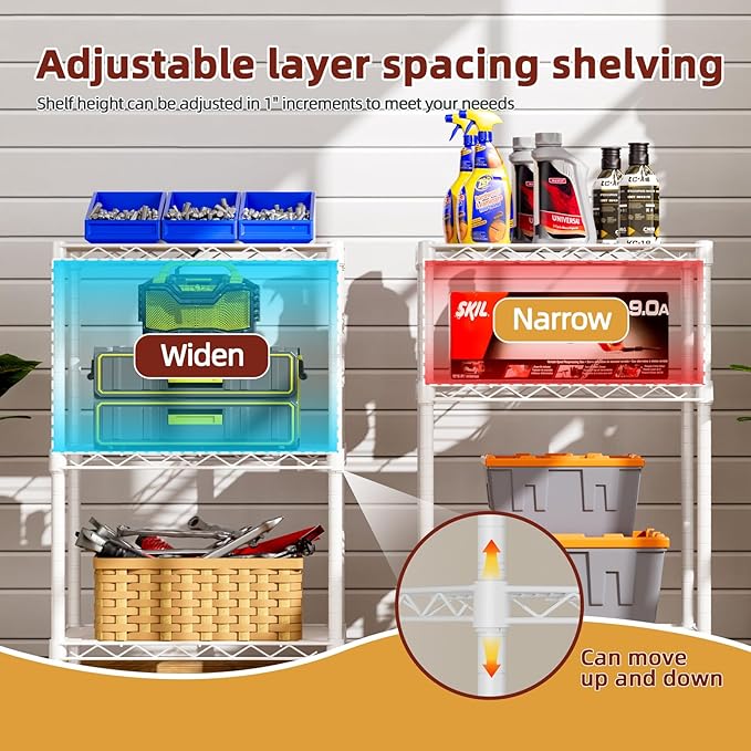 SINGAYE 3 Small Wire Shelves Kitchen Pantry Close Home Organizers and Storage Bathroom Shelf Laundry Room Organization Adjustable Book Metal Garage Shelving Unit