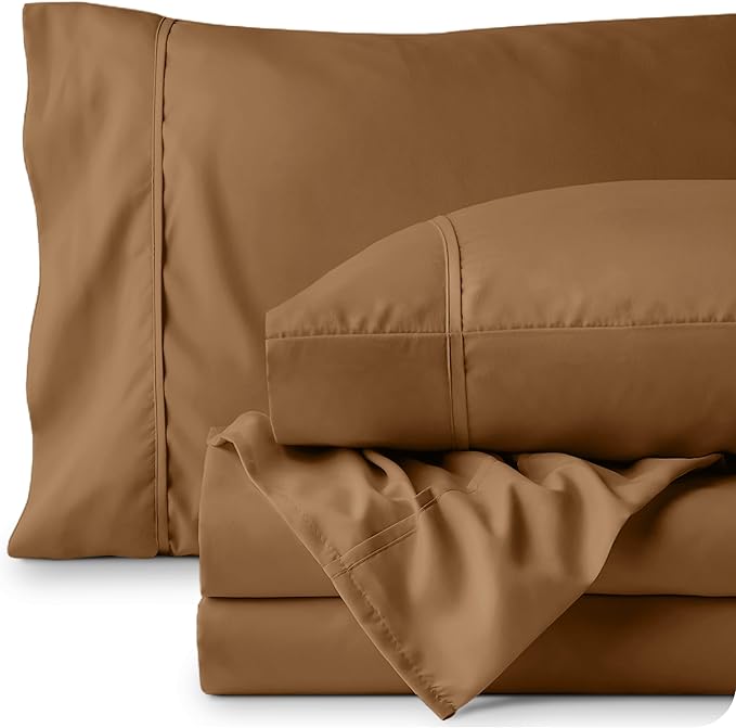 Bare Home Full Sheet Set - Luxury 1800 Ultra-Soft Microfiber Full Bed Sheets - Double Brushed - Deep Pockets - Easy Fit - 4 Piece Set - Bedding Sheets & Pillowcases (Full, Caramel)