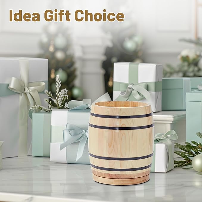 Natural Pine Wood 360° Rotating Wine Barrel Utensil Crock - Kitchen Countertop Organizer & Cooking Tool Holder, Rustic Farmhouse and Western Decor, Ideal Spoon/Spatula Storage, Kitchen Decor Accessory