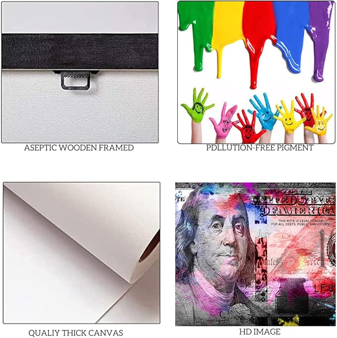 Money Collection for Office Home Decor 100 Dollars Bill Wall Art Canvas Print Money Pop Art Entrepreneur Motivational 100 Bill Cash Artwork Posters Inspiring Canvas Art Framed Easy to Hang - 40"Wx20"H