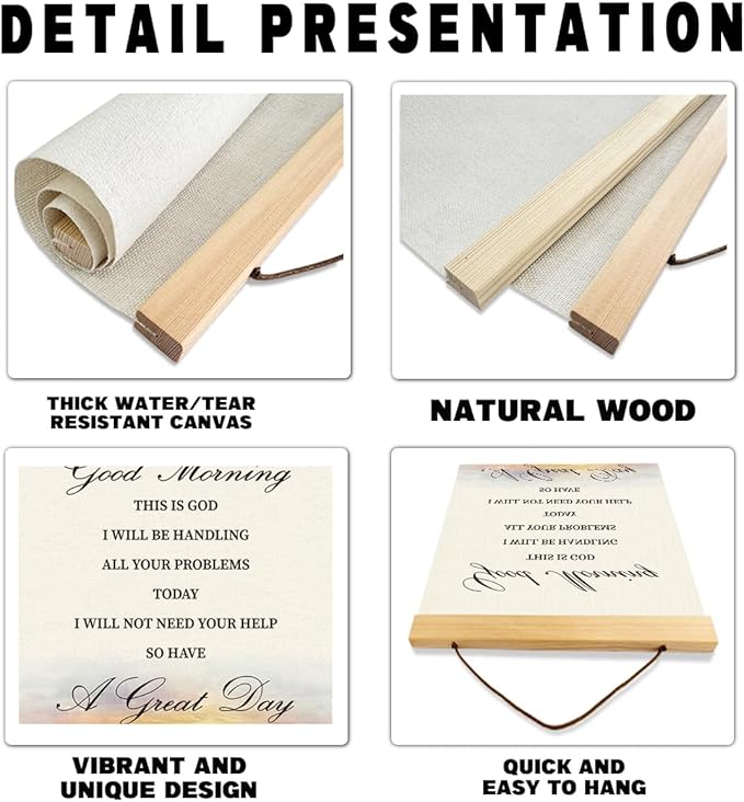 Inspirational Canvas Poster, Good Morning This is God I Will be Handing All Your Problems, Canvas Poster Wood Hanger, Positive Home Decor, Motivational Office Wall Decors, Classroom Decor