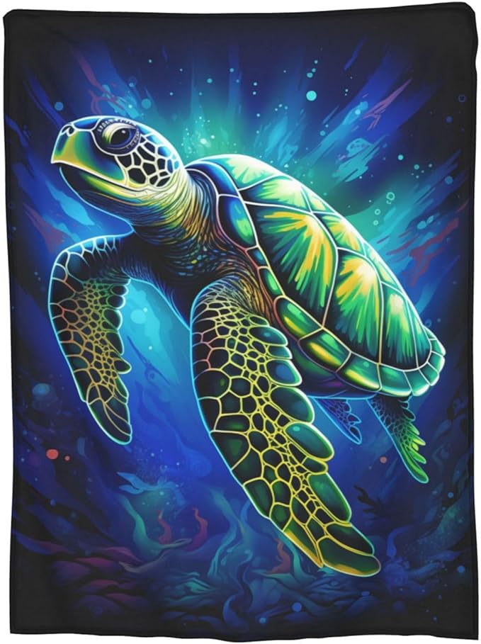 Sea Turtle Blue Blanket Turtles Shell Waves Flannel Throw Blankets for Home Decor Couch Bed Sofa Soft Fuzzy Lightweight Gifts for Kids Adult 80x60 Inches