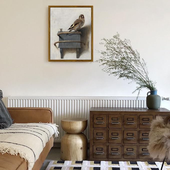 crmotu Bird Framed Wall Art, Vintage Still Life Pictures Wall Decor, Retro Animal Canvas Prints Artwork, Goldfinch Rustic Farmhouse Decor Paintings, Bathroom Bedroom Desktop Kitchen Decoration 8x10in