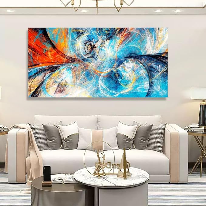 Blue Abstract Smart Line Pictures Canvas Wall Art for Living room Bedroom Wall Decor, Smart Line Wall Art Print Paitnings for home Decor,Morden Artwork Line Drawing Full of Imagination Canvas Art Waterproof Stretched Ready to Hang-28x57inches