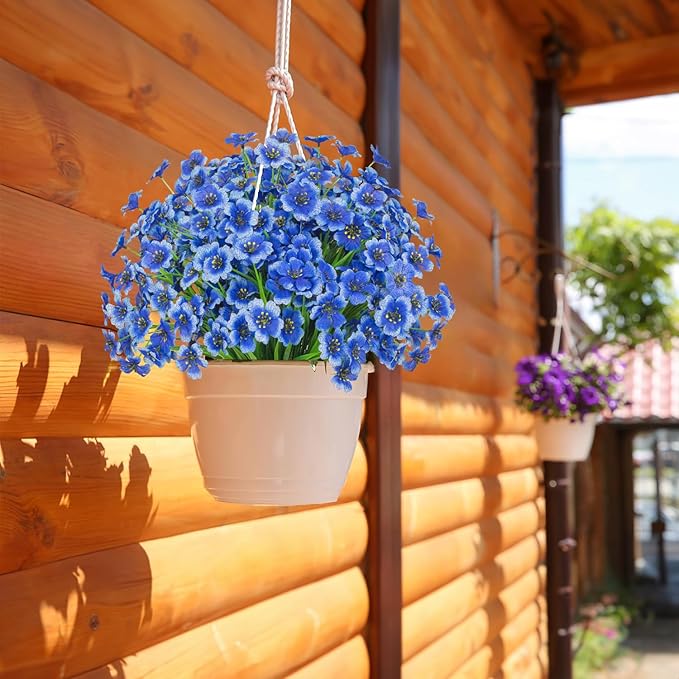 21 Bundles Outdoor Artificial Flowers UV Resistant Fake Silk Flowers No Fade Faux Plastic Plants Garden Porch Window Box Decoration(Blue)