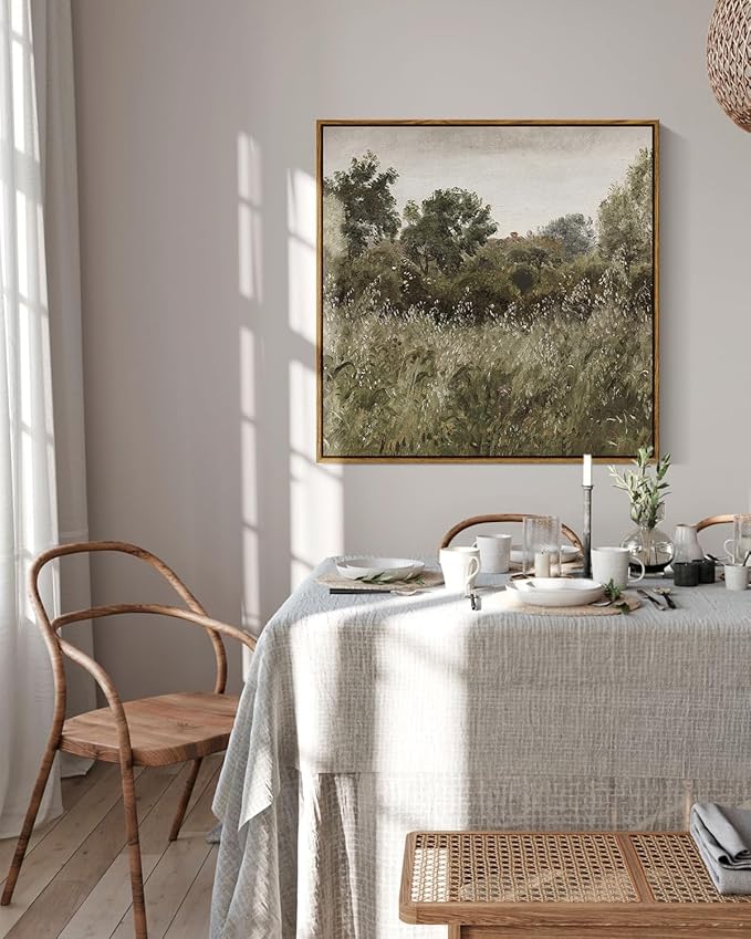 InSimSea Square Framed Canvas Wall Art, Large Decor Field of Oats Grassland Paintings, Nature Scenery Wall Pictures for Bedroom Living Room, Canvas Prints Vintage Country Decor 24"x24"