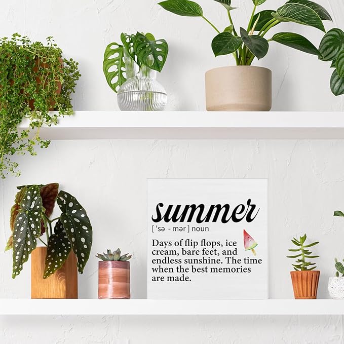Summer Decor - Beach Decorations Summer Definition Wooden Sign Home Shelf Desk Decor 5 X 5 Inches