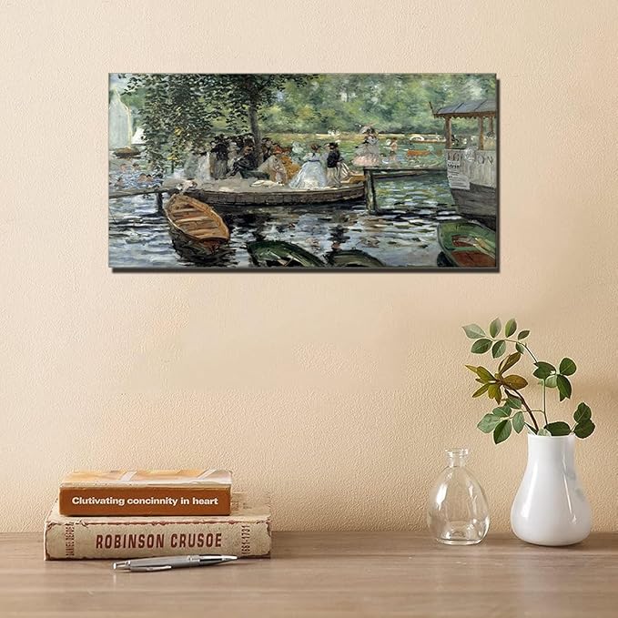Home Office Decoration Impressionism La Grenouillere By Pierre Auguste Renoir Landscape for Living Room Dining Room Room Wall Decor Framed Large Size 20x40inch