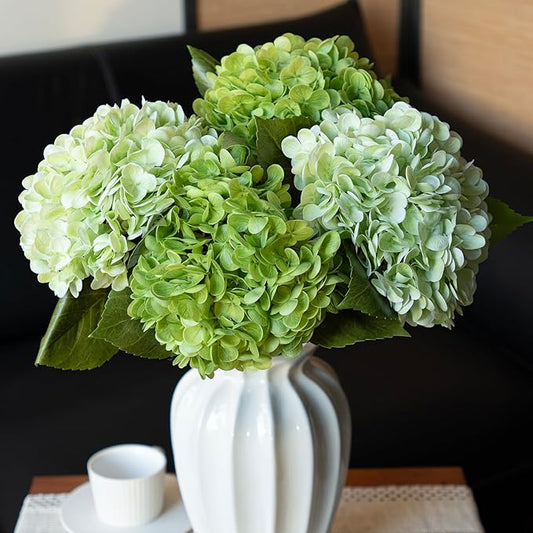 4PCS Artificial Flowers Large Hydrangeas Flowers Latex Bouquet for Wedding Bridal Office Home Party Decoration (2Pcs Green+2Pcs Light Green)